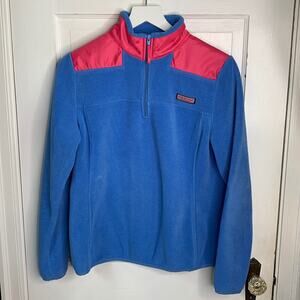Vineyard Vines Fleece Shep 1/4 Zip Pullover Blue & Pink Sweatshirt W-135 Size S